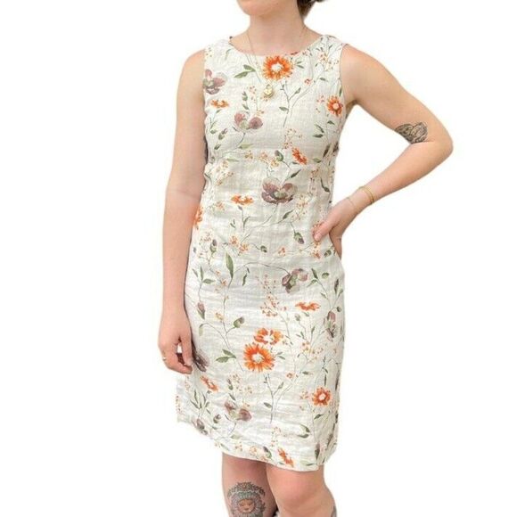 Vintage Y2K Womens 100% Linen Poppy Floral Mini Boho Dress Cardigan Set Sz 36 - Picture 1 of 9